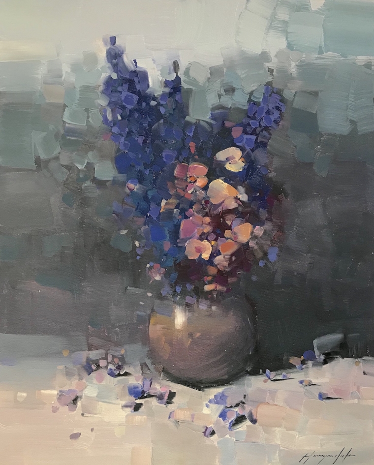 Vase of Blue Flowers, Original oil Painting, Handmade artwork, One of a Kind